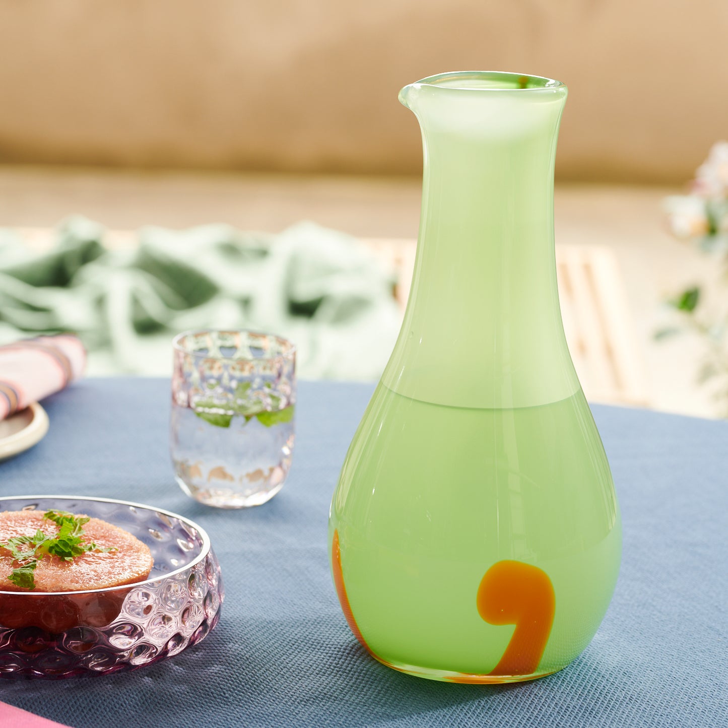 Kodanska Flow Karaffel Carafe / Vase Green W. Orange Stripes
