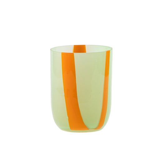 Kodanska Flow Tumbler Water Glass Green W. Orange Stripes